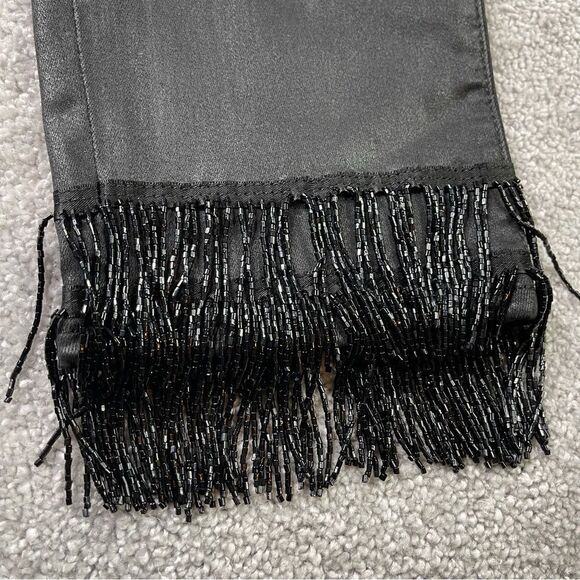 7 For All Mankind Coated Jeans Women’s 26 Black Straight High Rise Holiday Party - Picture 4 of 16